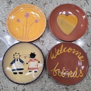 Vintage Fairfield Pottery Plates Set of 4 Folk Art Decorative Wall‎ Hanging